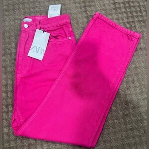 Zara Pink Straight Leg Jeans Vibrant Denim